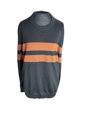 Express Mens Gray & Orange Striped Wool Blend Sweater Size L Casual Knitwear